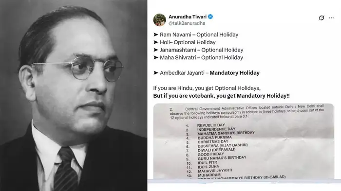 ‘ಹಿಂದೂ ಹಬ್ಬಗಳಿಗೆ ಆಪ್ಷನಲ್ ರಜೆ, ಅಂಬೇಡ್ಕರ್ ಜಯಂತಿಗೆ ಮಾತ್ರ ಕಡ್ಡಾಯ ರಜೆ,ಯಾಕೆ?’- ಅನುರಾಧಾ ತಿವಾರಿ ಪ್ರಶ್ನೆ?
