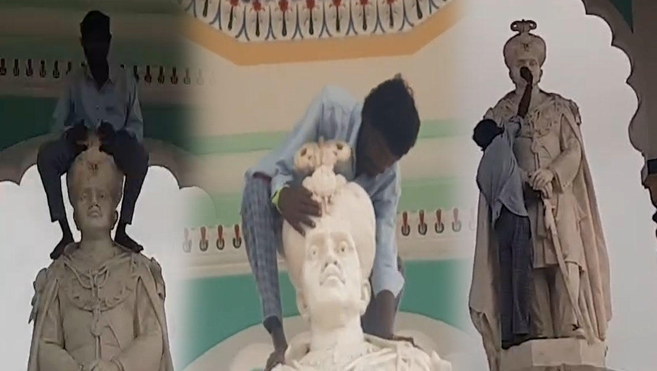 ಮಹಾರಾಜರ ತಲೆ ಮೇಲೆ ಹತ್ತಿ ಕುಳಿತ ಭೂಪ!