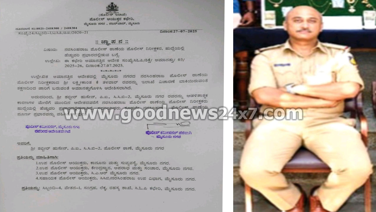 ಎನ್.ಆರ್.ಠಾಣೆ ನಿರೀಕ್ಷಕ ಲಕ್ಷ್ಮೀಕಾಂತ ತಳವಾರ್ ಅಮಾನತು…