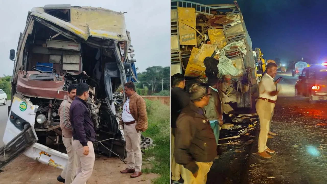ಲಾರಿ-ಕೆಎಸ್​ಆರ್​ಟಿಸಿ ಬಸ್​ ಮಧ್ಯೆ ಭೀಕರ ಅಪಘಾತ.