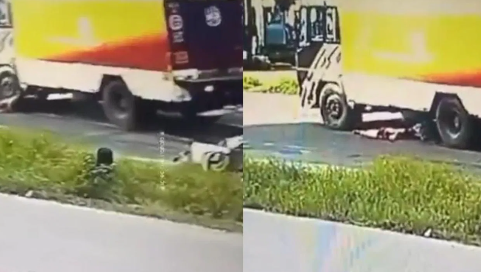 ಗುಂಡಿ ತಪ್ಪಿಸಲು ಹೋಗಿ ರಸ್ತೆಗೆ ಬಿದ್ದ ಮಹಿಳೆ, ಮೈ ಮೇಲೆ ಹರಿದ ಲಾರಿ