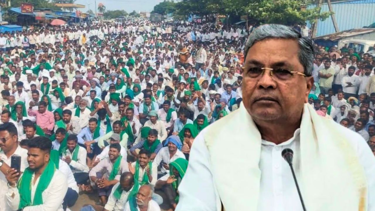 ಪೊಲೀಸರ ಲಾಠಿ ಚಾರ್ಜ್​​ ಗೆ ಪ್ರತಿಯಾಗಿ ರೈತರಿಂದ ಪೊಲೀಸರ ವಾಹನಗಳ ಮೇಲೆ  ಕಲ್ಲೇಟು.