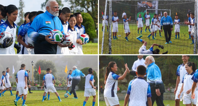 ಸಿಕ್ಕಿಂನಲ್ಲಿ ಫುಟ್ಬಾಲ್‌ ಆಟಗಾರನಾಗಿ ಮಿಂಚಿದ ಪ್ರಧಾನಿ ಮೋದಿ: ಯುವಕರೊಂದಿಗೆ ಸಂಭ್ರಮದ ಕ್ಷಣ.